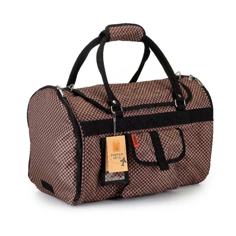 Hideaway Duffel Dog Carrier: Brown Checkered