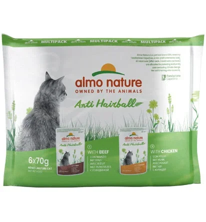 ALMO NATURE Anti Hairball Multipack, 3x s govedinom 3x s piletinom, 6x70g