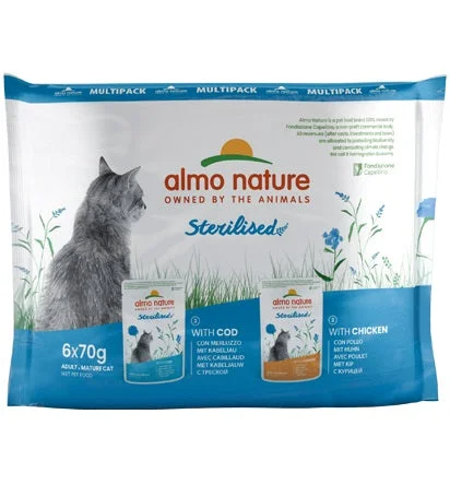 ALMO NATURE Sterilized Multipack, 3x s piletinom, 3x s bakalarom, 6x70g