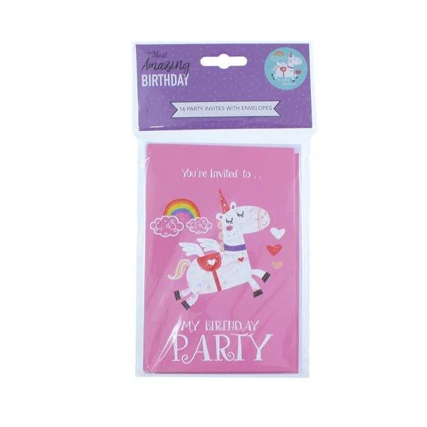 Amazing Birthday Party Invites Unicorn 16 Pk