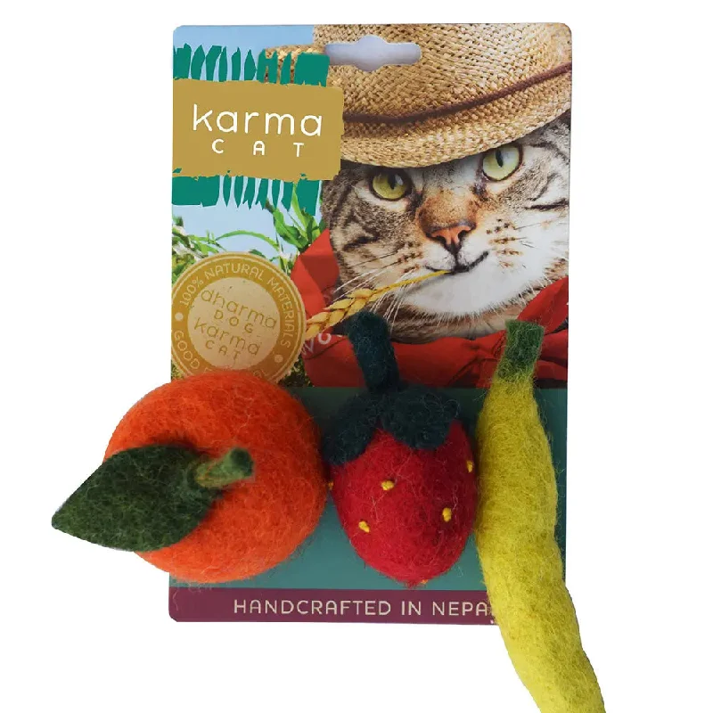 Dharma Dog Karma Cat Fruits Wool Cat Toys, Pack of 3 Assorted Toys