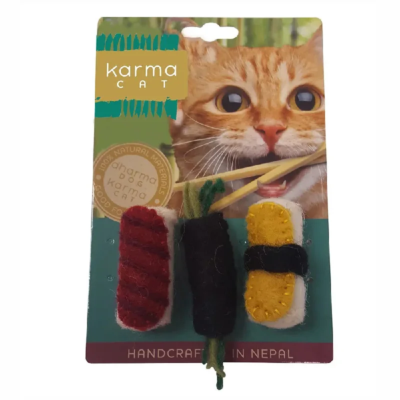 Dharma Dog Karma Cat Sushi Wool Cat Toys, Pack of 3 Assorted Toys