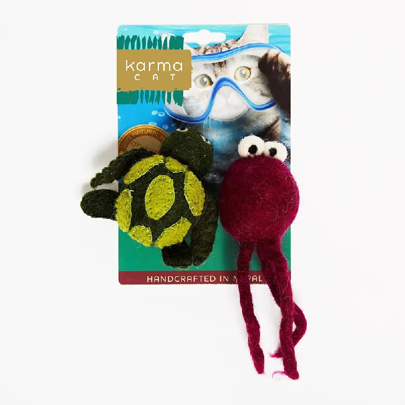 Dharma Dog Karma Cat Turtle & Jellyfish Wool Cat Toys, Pack of 2 Assorted Toys