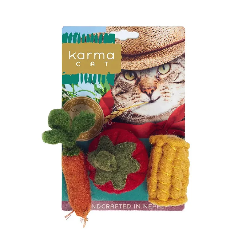 Dharma Dog Karma Cat Veggies Wool Cat Toys, Pack of 3 Assorted Toys