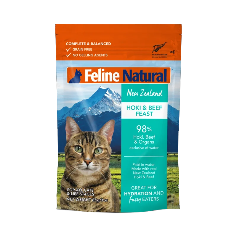 FELINE NATURAL New Zealand Hoki and Beef Feast Pâté Pouch, 85g (3oz)