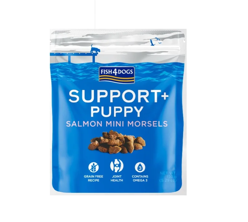 FISH4DOGS SUPPORT+ PUPPY, losos, hrskava poslastica za štence, 150g