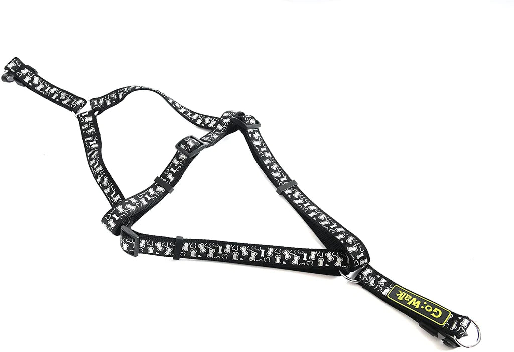 Happy Pet - Go Walk Black Harness With Reflective Bones - Medium