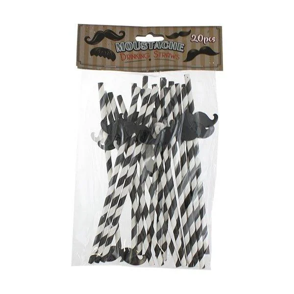 Moustache Drinking Straws 20 Pk