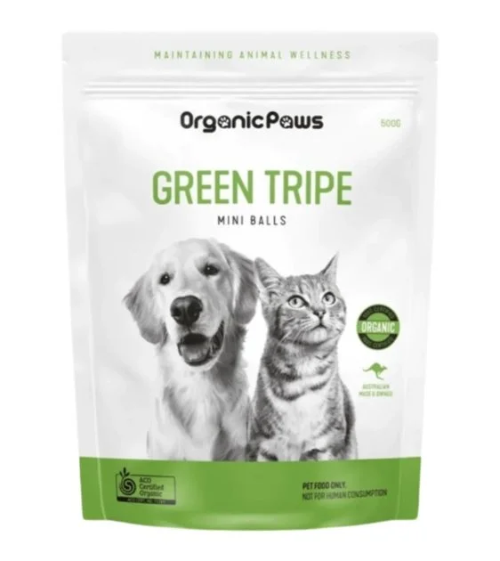 Organic Paws Green Tripe Mini Balls Frozen Raw Toppers