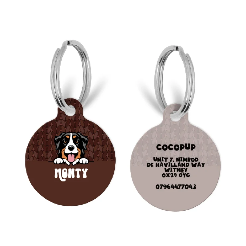 Personalised Dog Cartoon ID Tag - Cable Knit Hot Coco