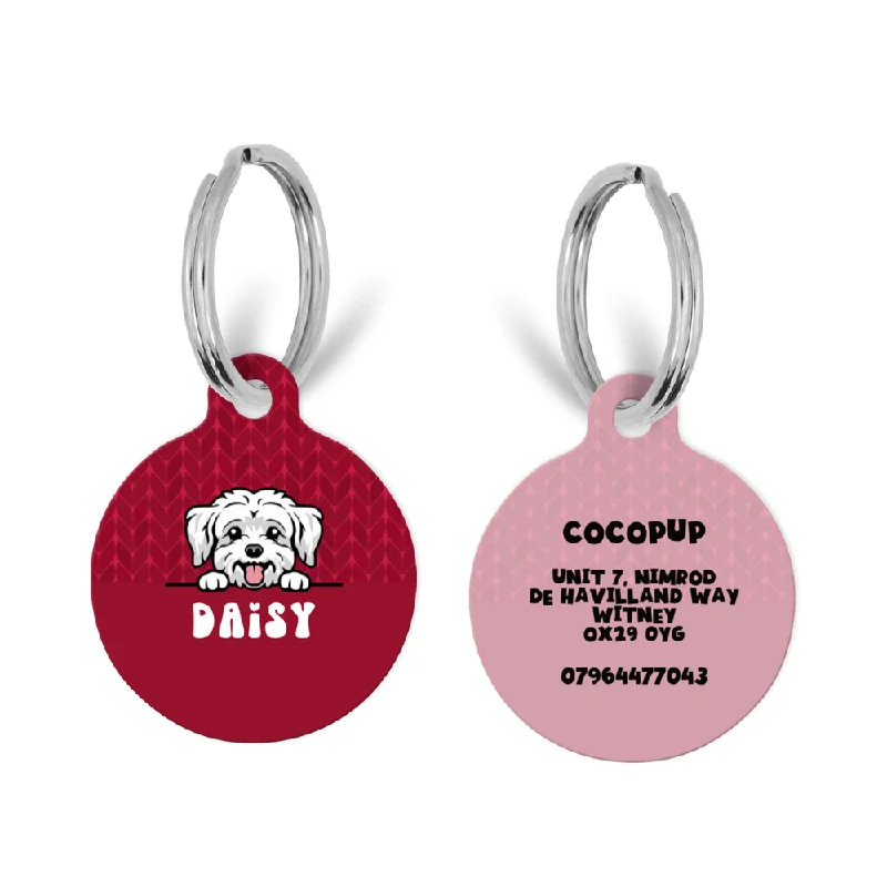 Personalised Dog Cartoon ID Tag - Cable Knit Mulled Pup Wine