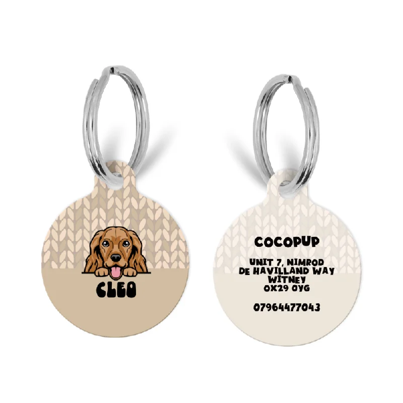 Personalised Dog Cartoon ID Tag - Cable Knit Toffee Pup Latte