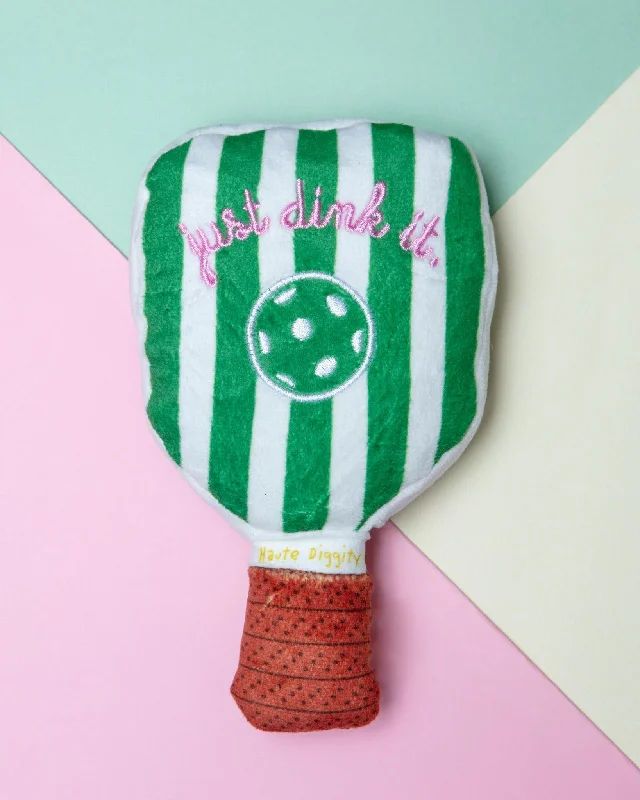 Green Stripe Pickleball Paddle Plush Squeaky Dog Toy