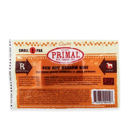 Primal Frozen Raw Beef Marrow Bone Small 1pk