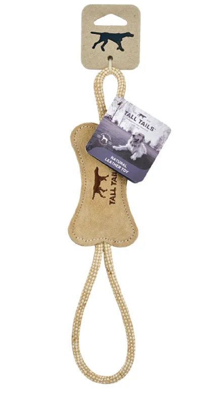 Tall Tails Natural Leather Dog Toy - Bone Tug 16"