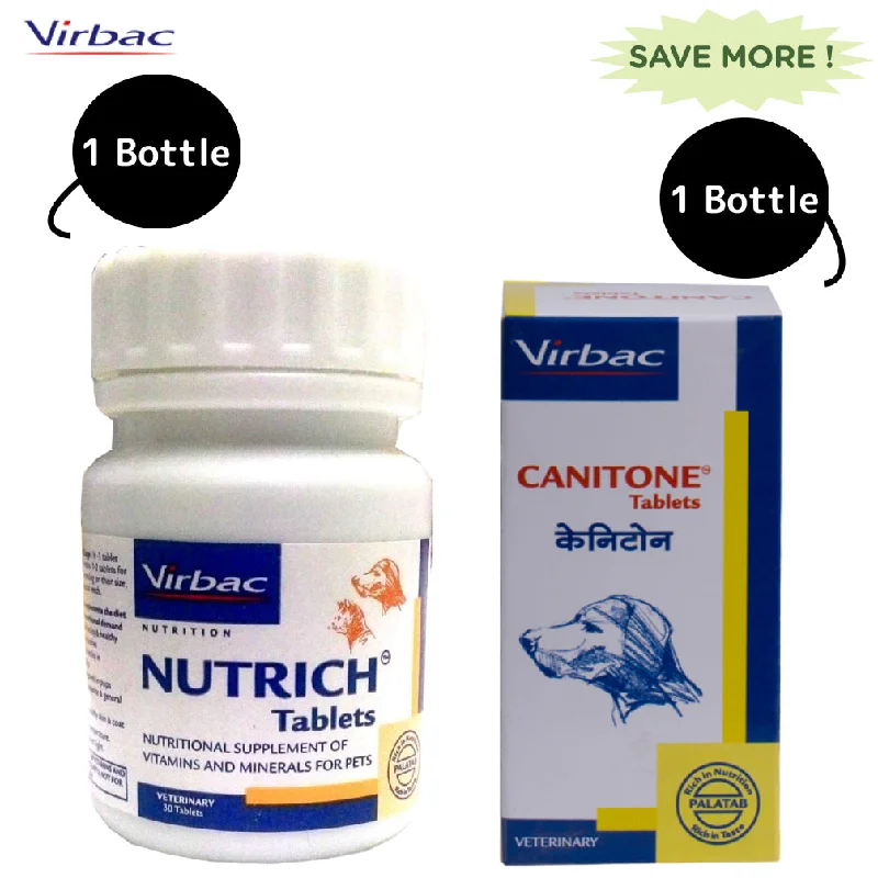 Virbac Canitone Tablets (30 tablets) and Nutrich Tablets (30 Tablets) for Dogs & Cats Combo